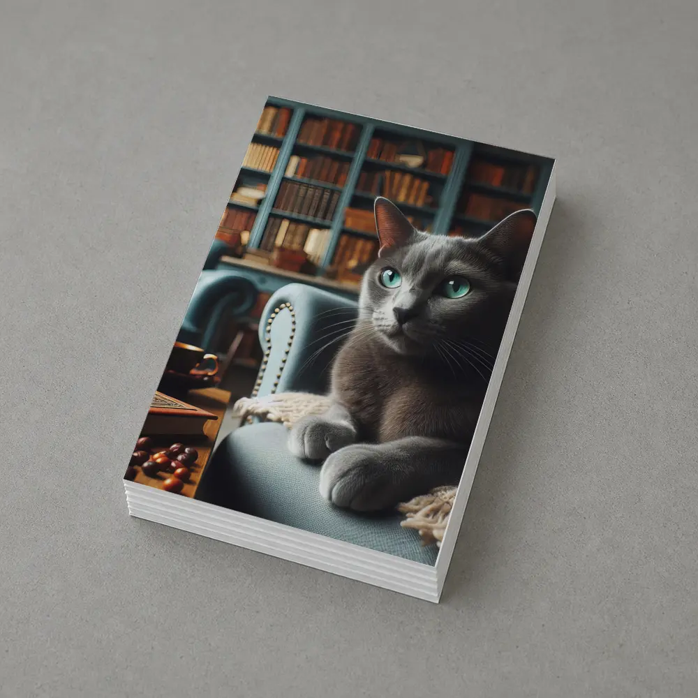 Russian Blue Cat Cozy Library Room – Postcards