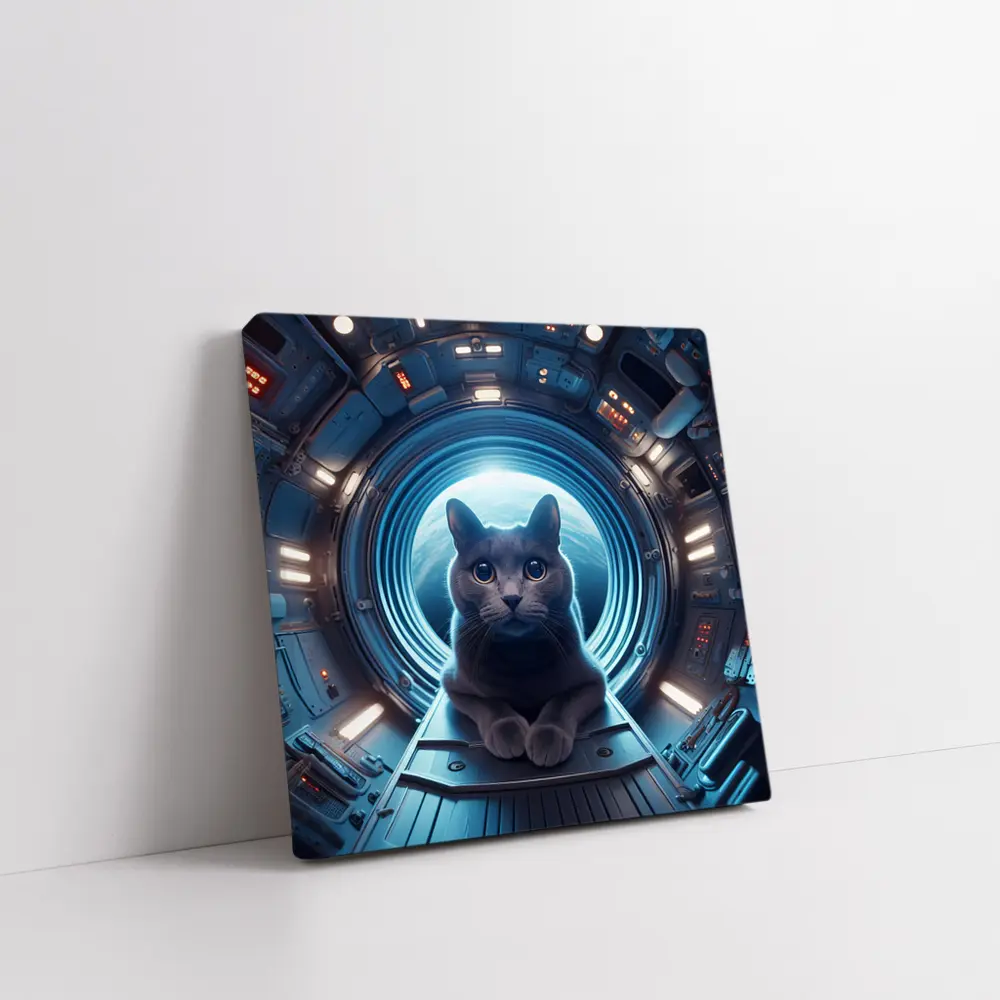 Gray Cat Inside Futuristic Space Station – Wall Art