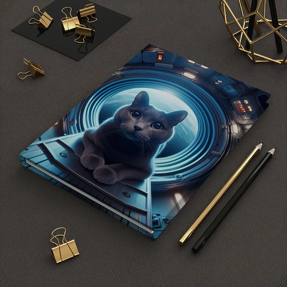 Gray Cat Inside Futuristic Space Station – Notebooks