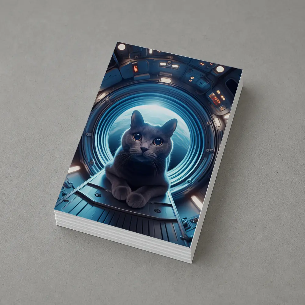 Gray Cat Inside Futuristic Space Station – Postcards
