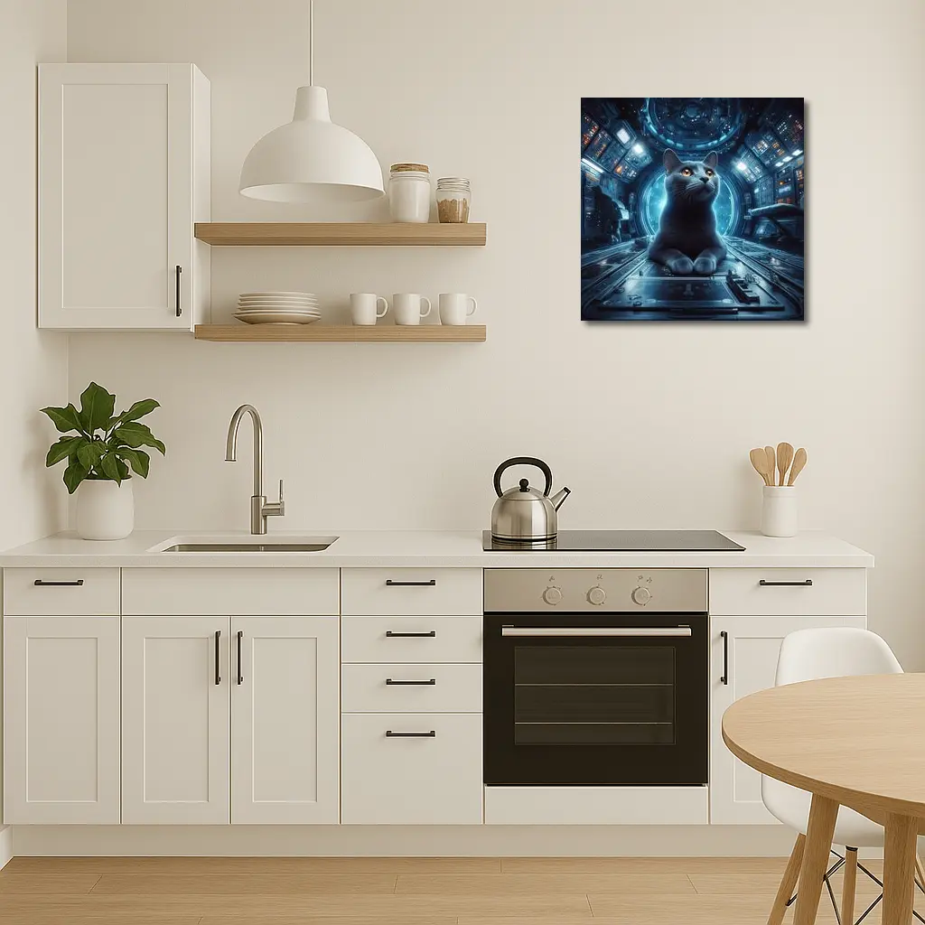 Gray Cat Inside Futuristic Space Station – Wall Art