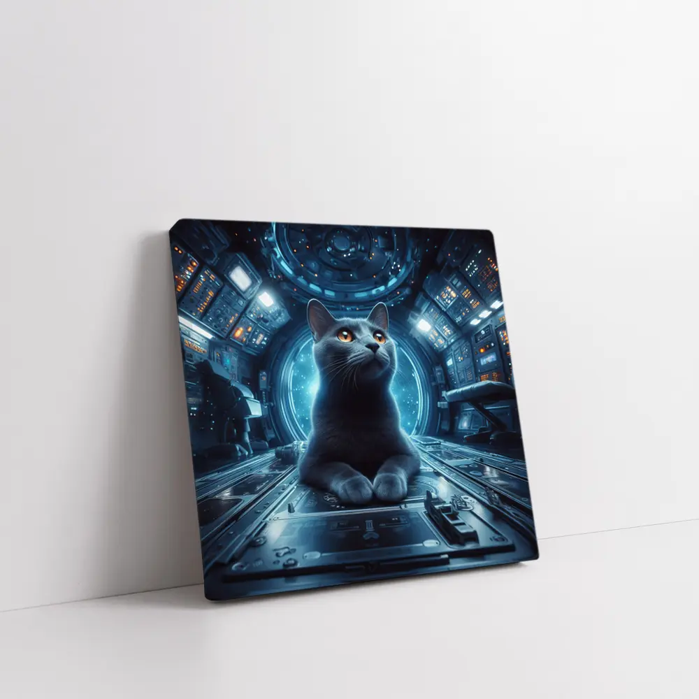 Gray Cat Inside Futuristic Space Station – Wall Art