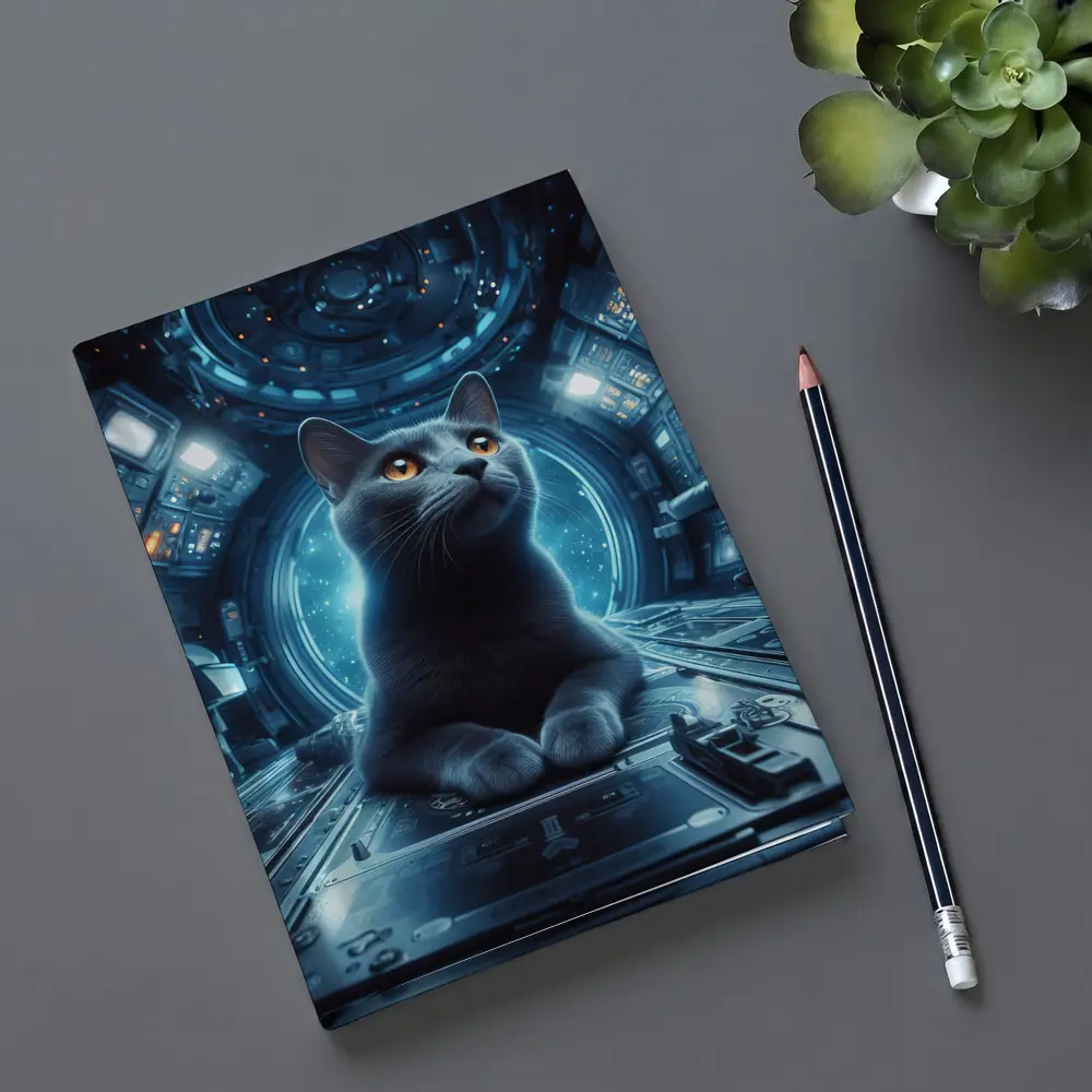 Gray Cat Inside Futuristic Space Station – Notebooks