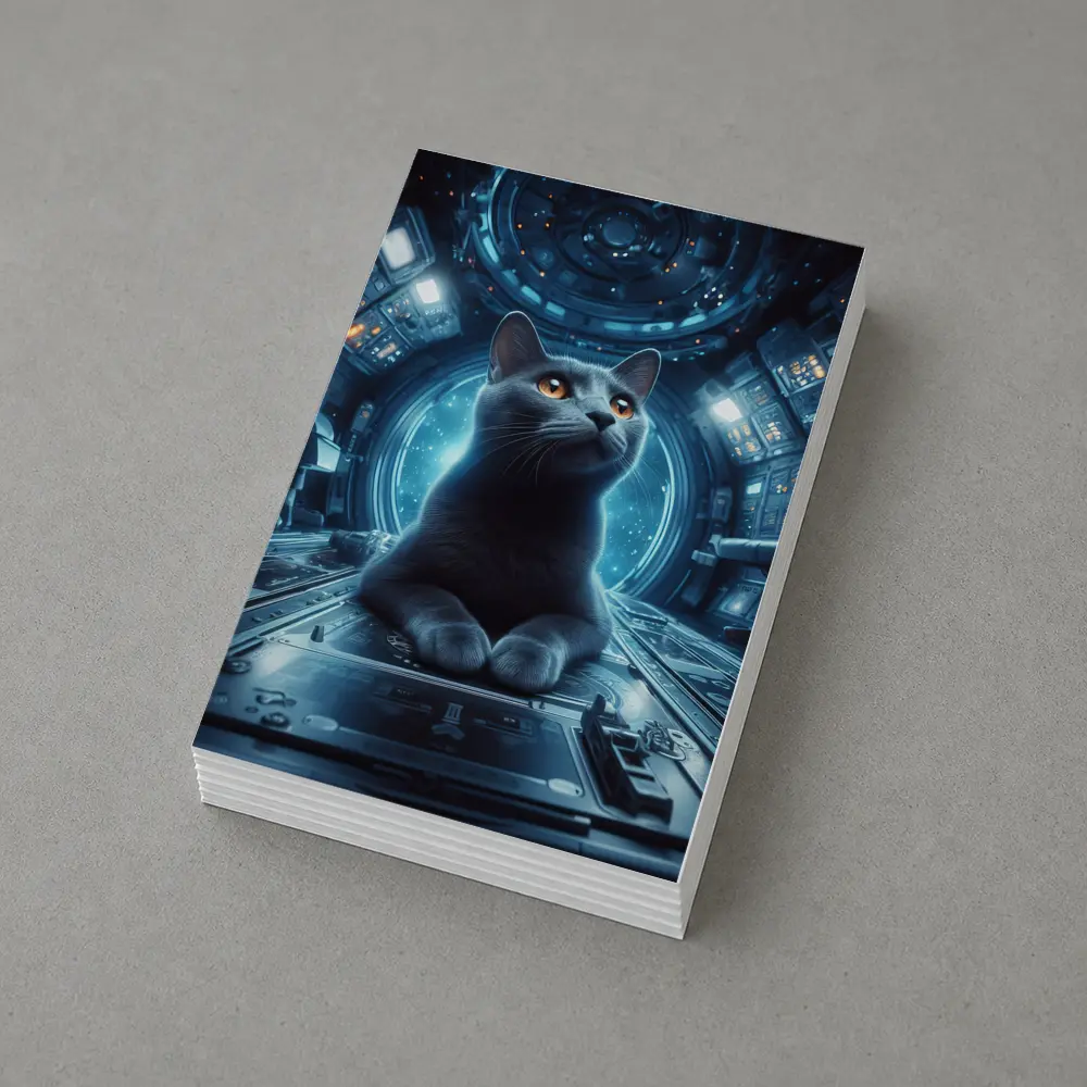 Gray Cat Inside Futuristic Space Station – Postcards