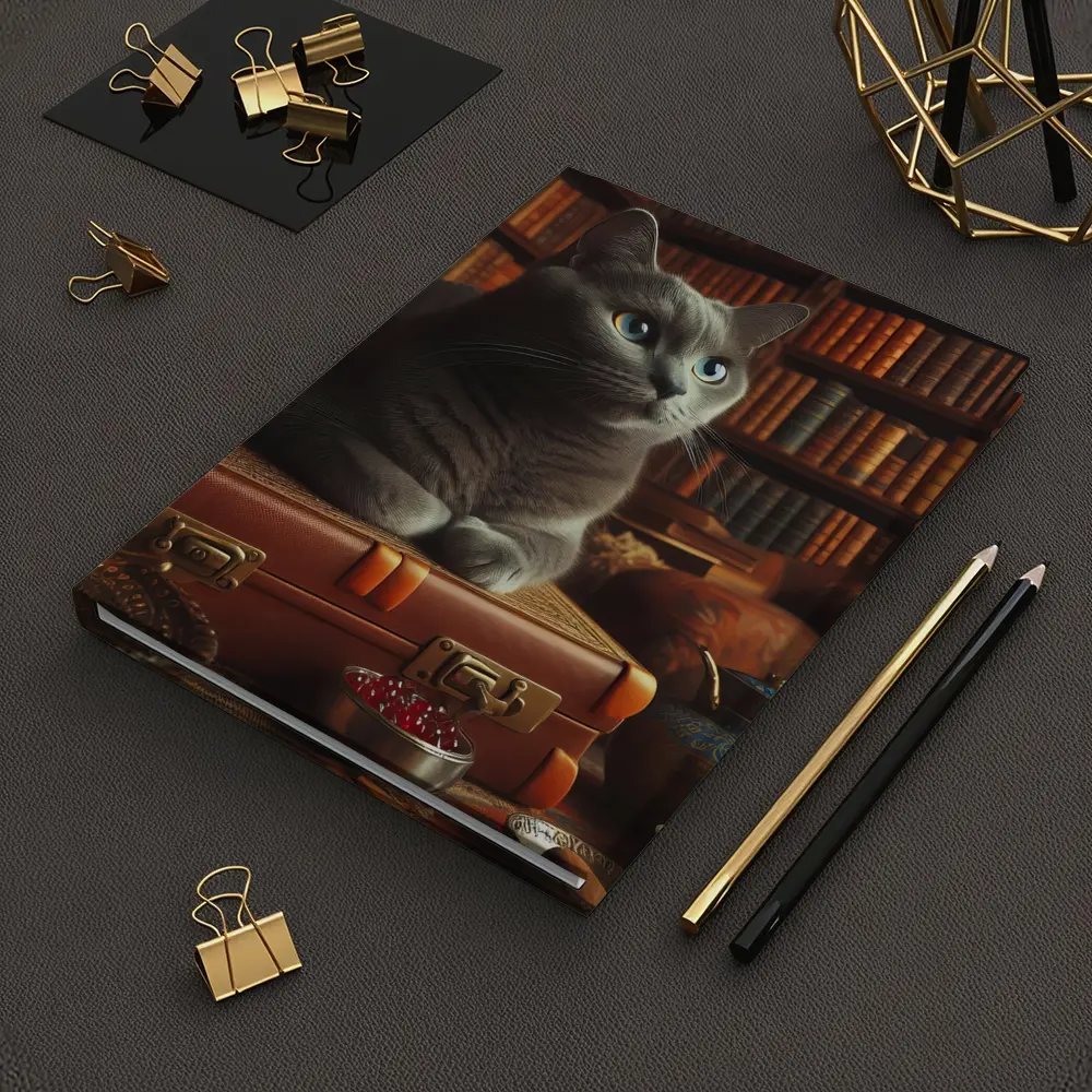 Russian Blue Cat Resting in Cozy Library – Notebooks