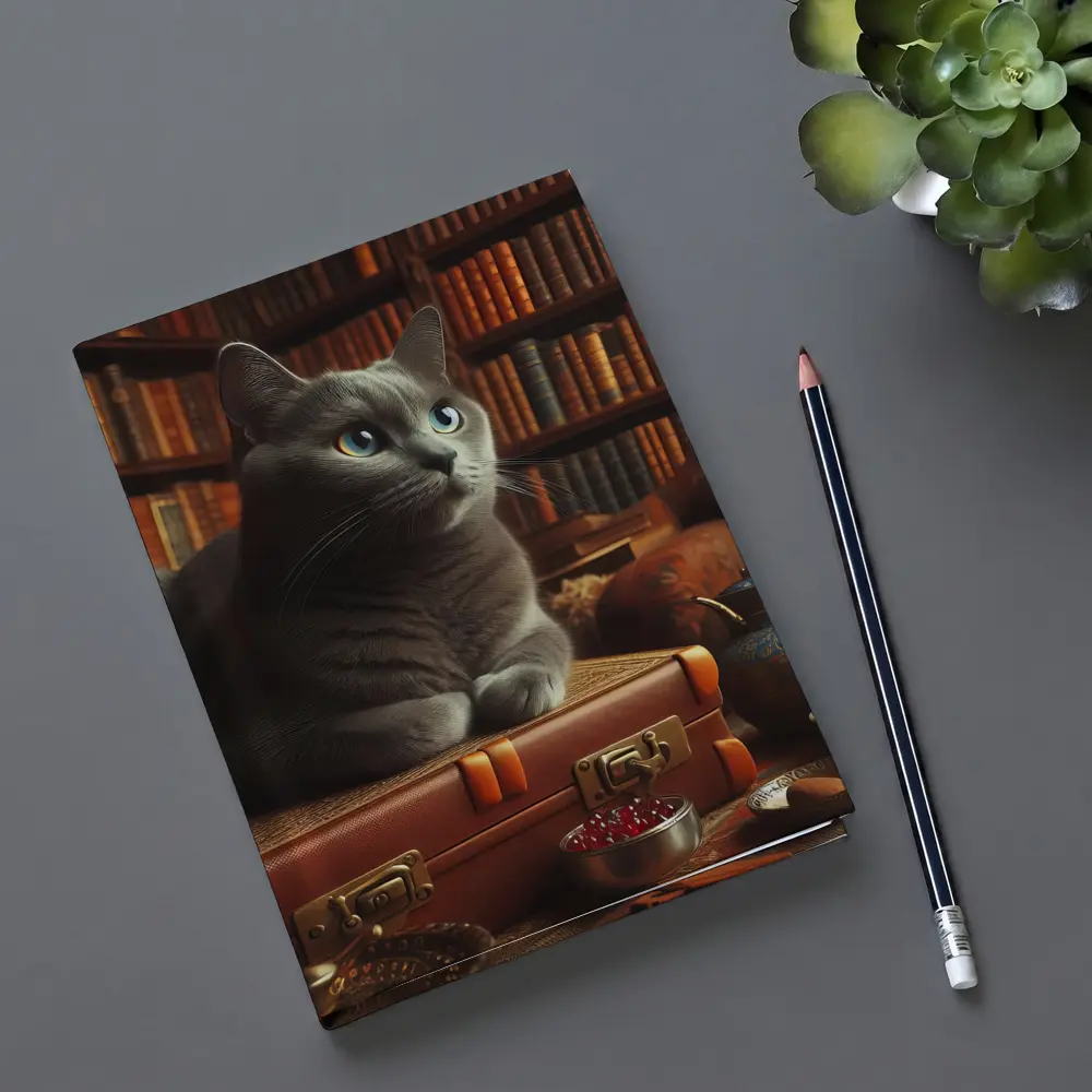 Russian Blue Cat Resting in Cozy Library – Notebooks