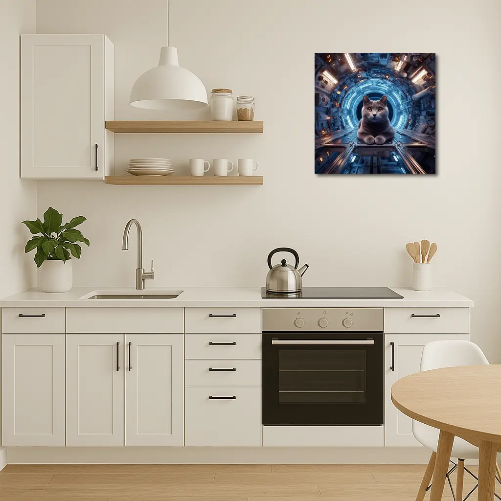 Gray Cat Inside Futuristic Space Station – Wall Art