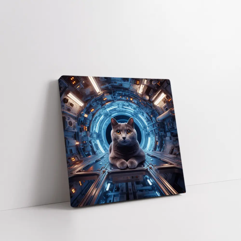 Gray Cat Inside Futuristic Space Station – Wall Art