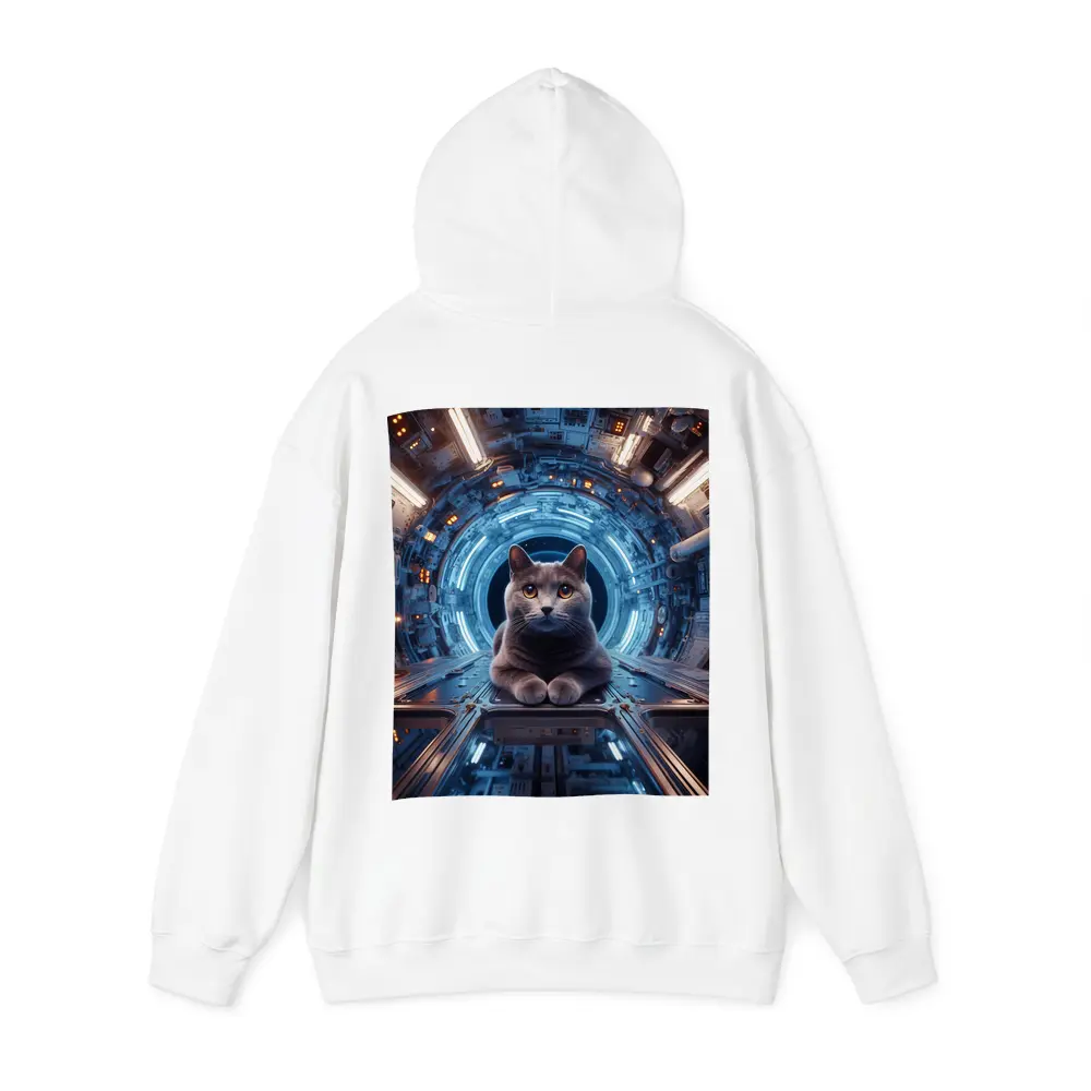 Gray Cat Inside Futuristic Space Station – Hoodies