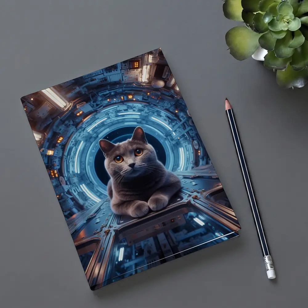 Gray Cat Inside Futuristic Space Station – Notebooks