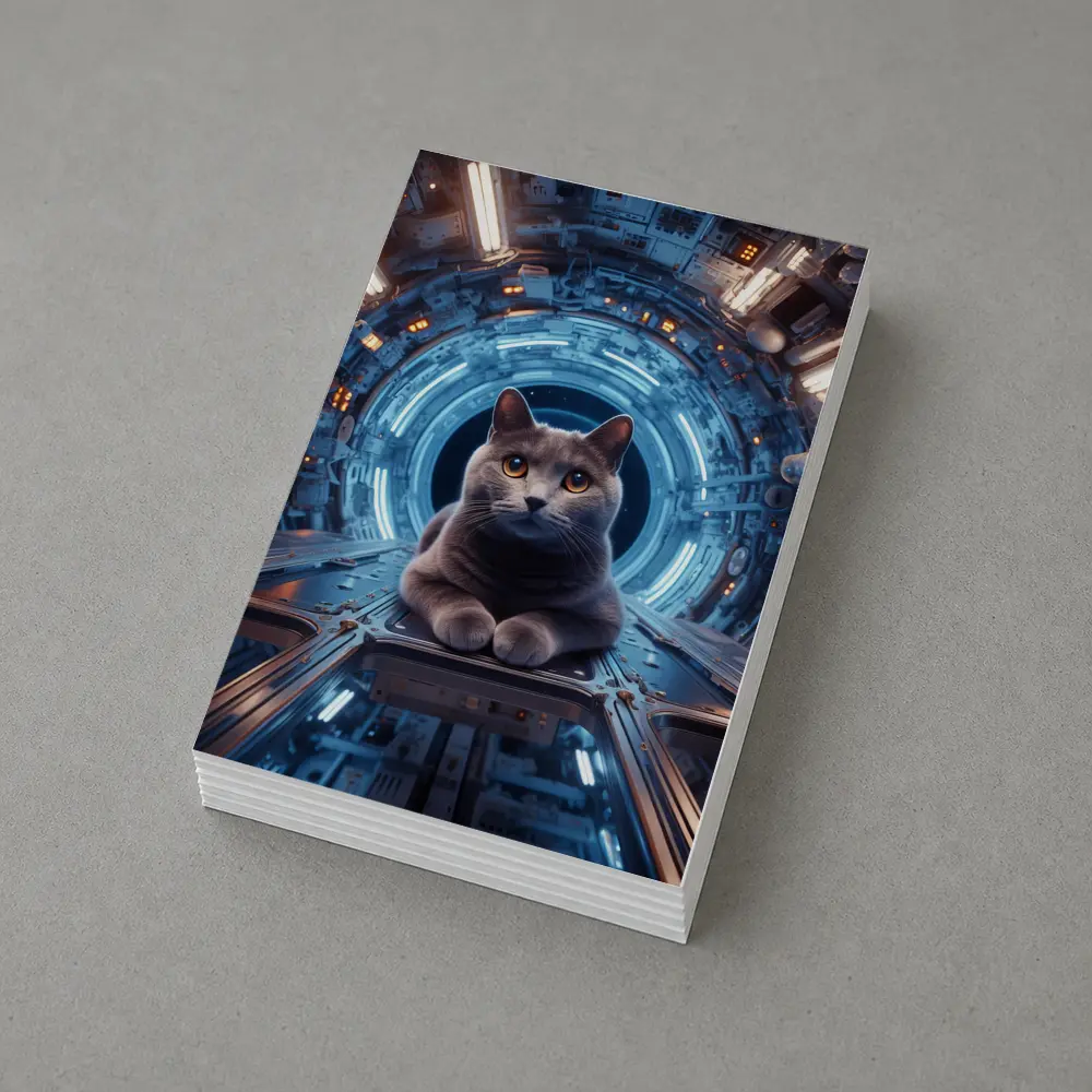 Gray Cat Inside Futuristic Space Station – Postcards