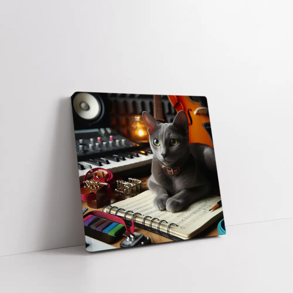 Russian Blue Cat Music Studio Scene – Wall Art