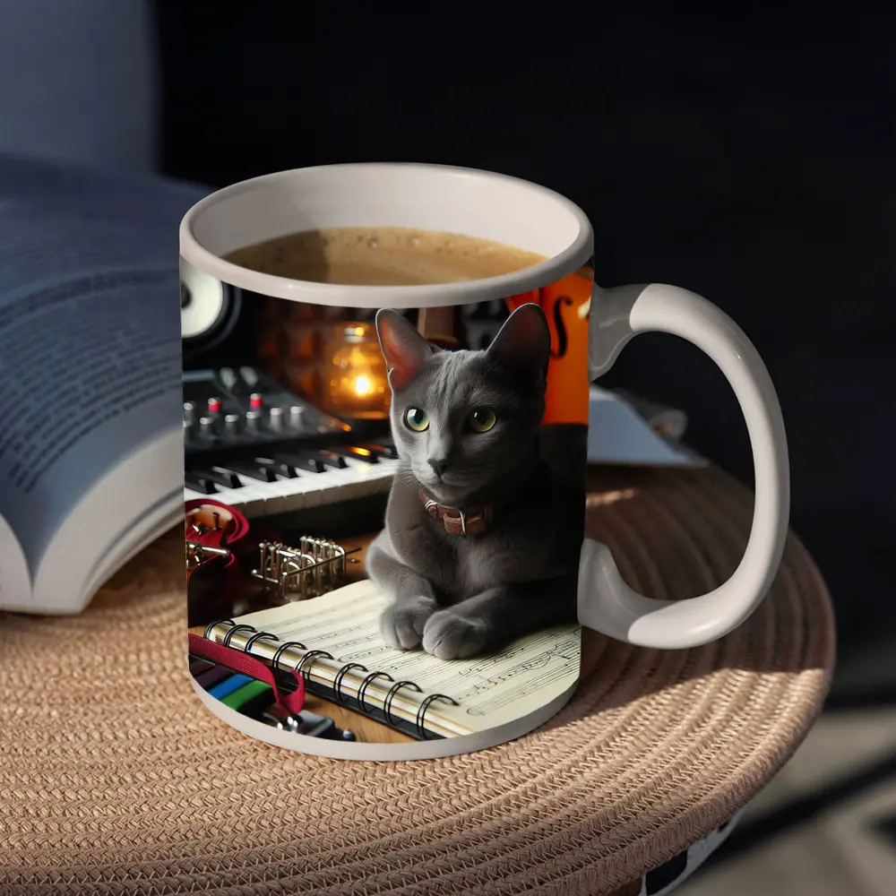 Russian Blue Cat Music Studio Scene – Mugs