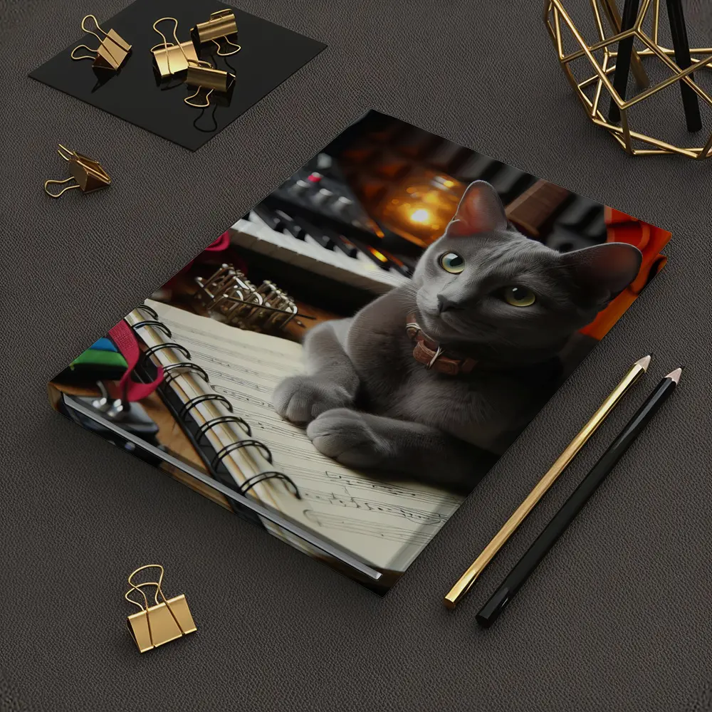 Russian Blue Cat Music Studio Scene – Notebooks