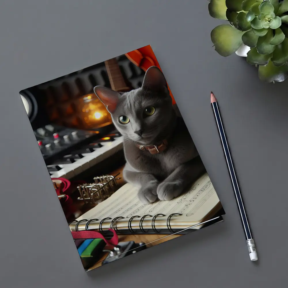 Russian Blue Cat Music Studio Scene – Notebooks