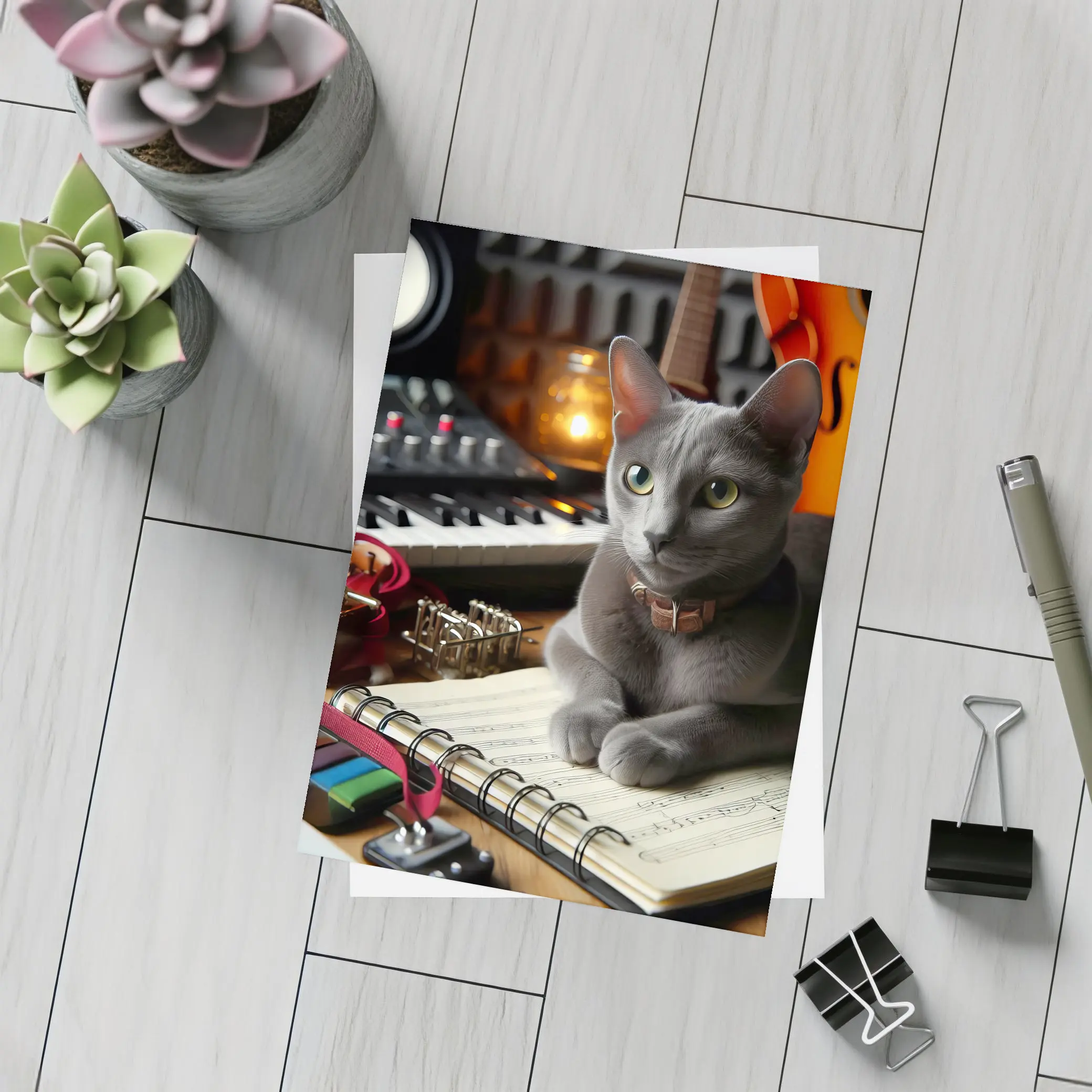 Russian Blue Cat Music Studio Scene – Postcards