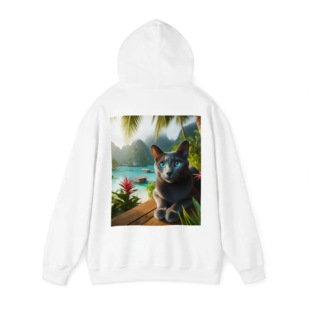 Russian Blue Cat Tropical Island Paradise – Hoodies