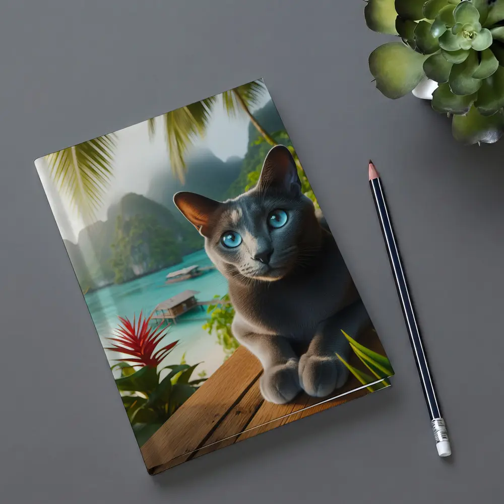 Russian Blue Cat Tropical Island Paradise – Notebooks