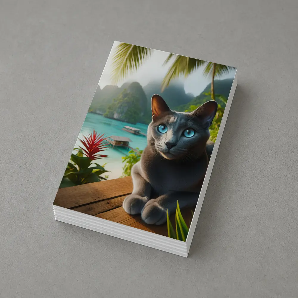 Russian Blue Cat Tropical Island Paradise – Postcards