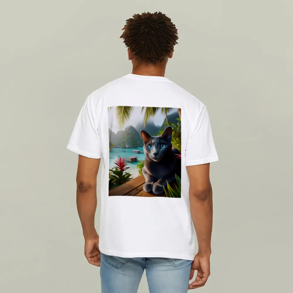 Russian Blue Cat Tropical Island Paradise – T-Shirts