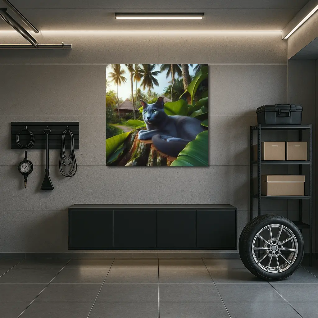 Russian Blue Cat Tropical Jungle Setting – Wall Art