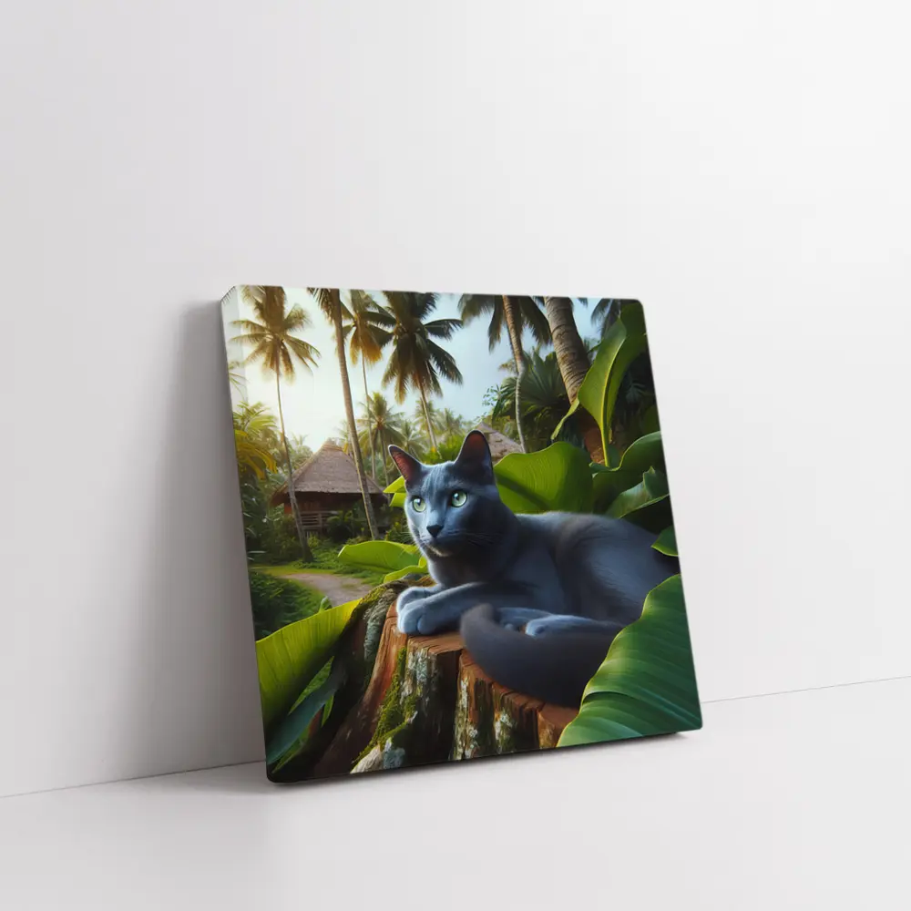 Russian Blue Cat Tropical Jungle Setting – Wall Art