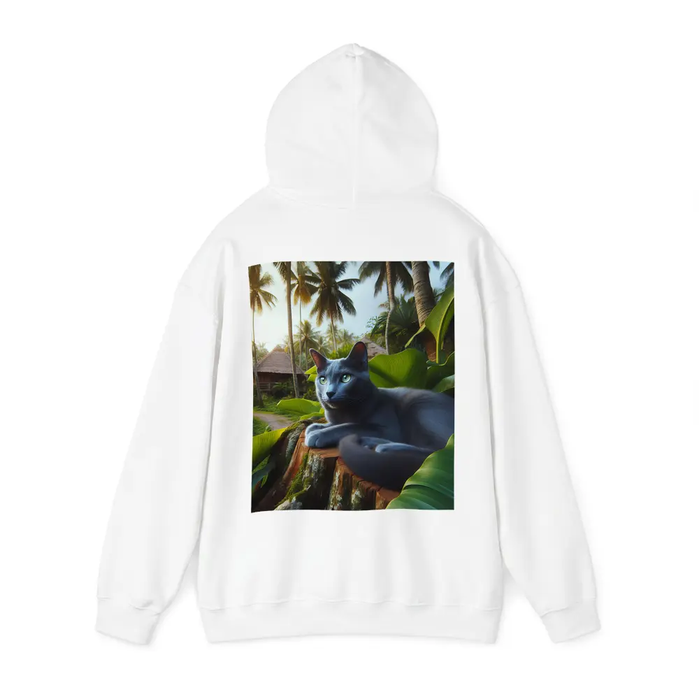 Russian Blue Cat Tropical Jungle Setting – Hoodies