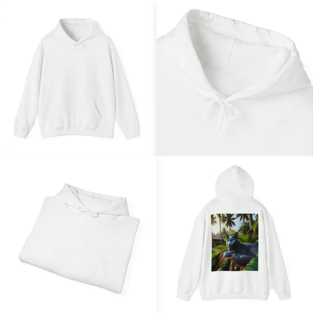 Russian Blue Cat Tropical Jungle Setting – Hoodies