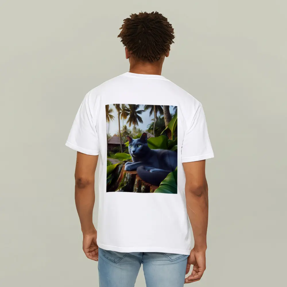Russian Blue Cat Tropical Jungle Setting – T-Shirts