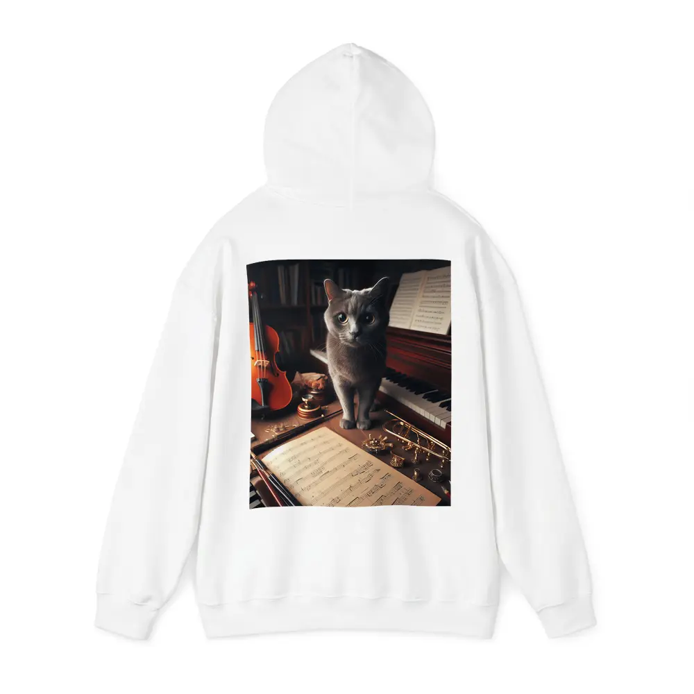 Gray Cat Among Musical Instruments Sheet Music – Hoodies