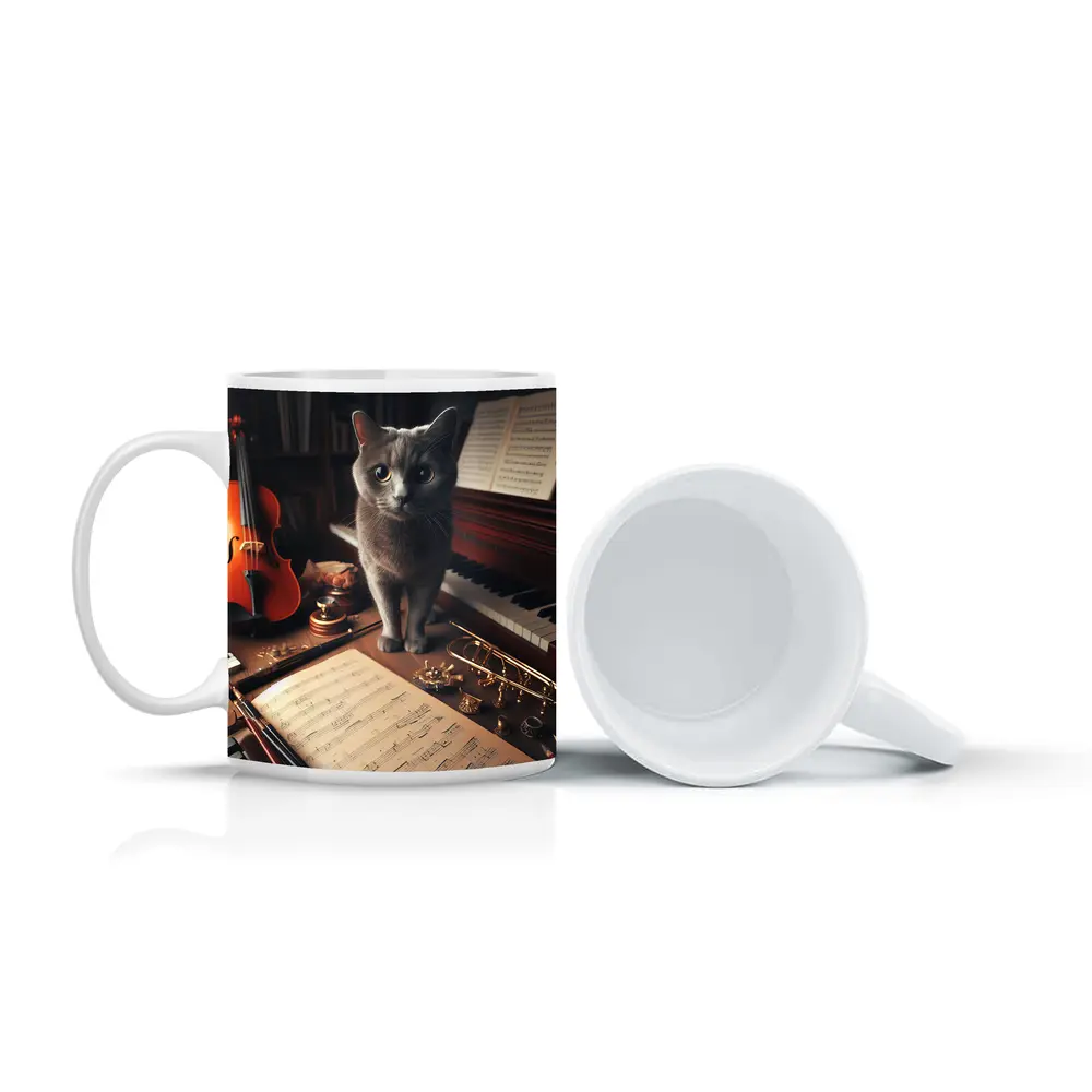 Gray Cat Among Musical Instruments Sheet Music – Mugs