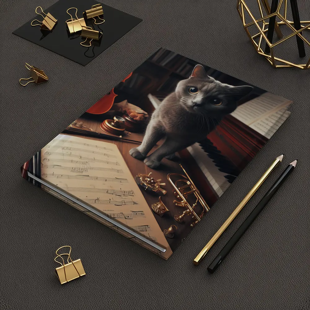Gray Cat Among Musical Instruments Sheet Music – Notebooks