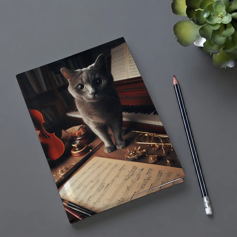 Gray Cat Among Musical Instruments Sheet Music – Notebooks