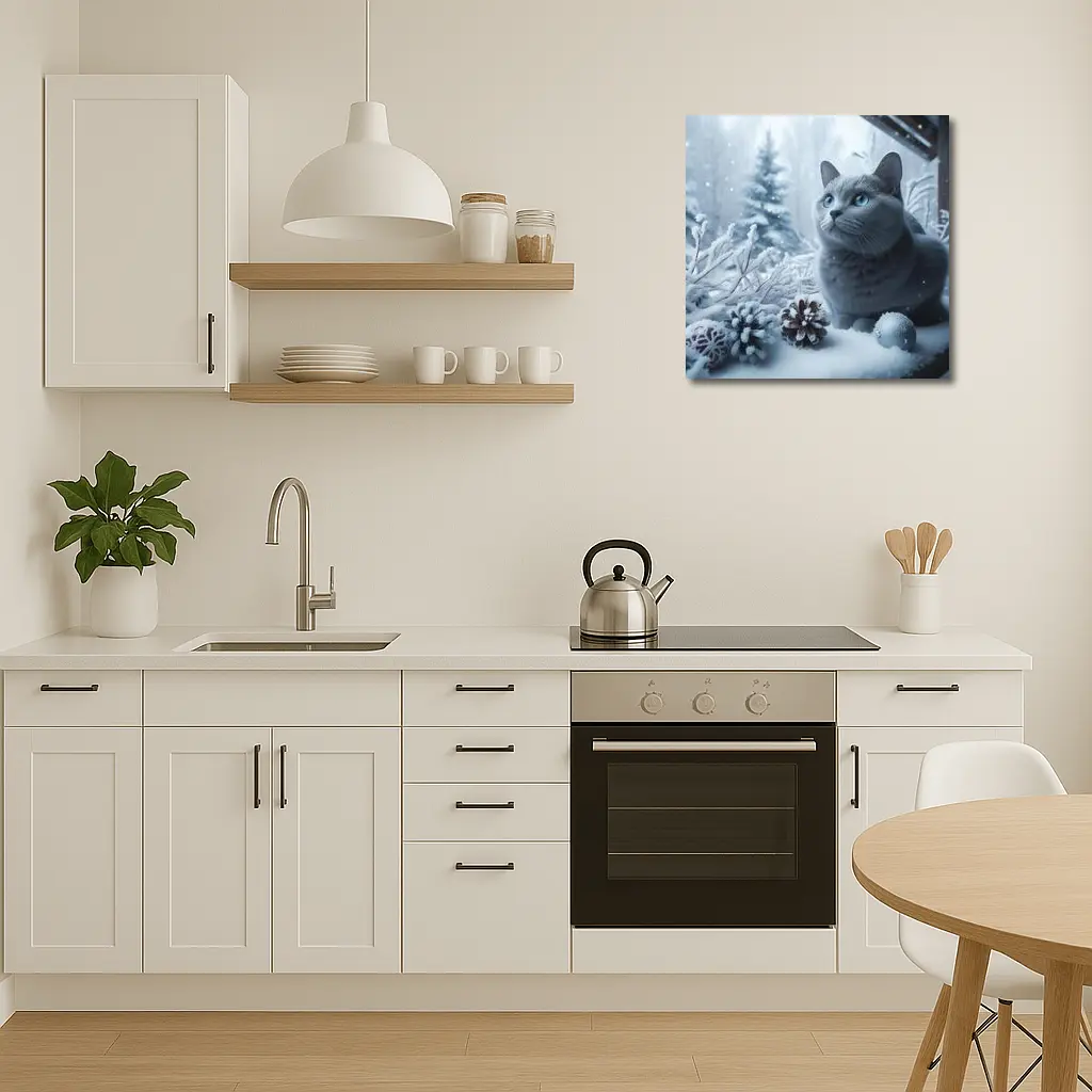 Russian Blue Cat Snow Winter Scene – Wall Art
