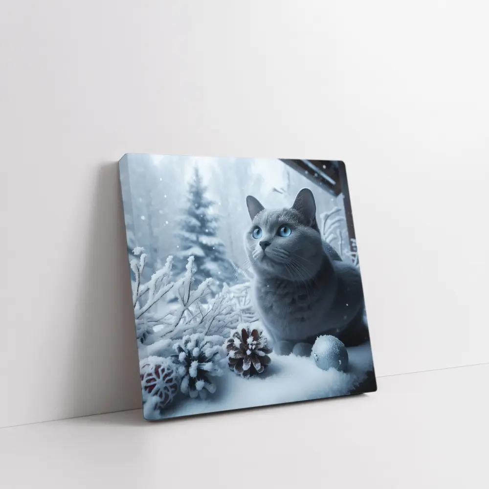 Russian Blue Cat Snow Winter Scene – Wall Art