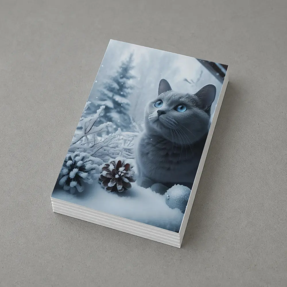 Russian Blue Cat Snow Winter Scene – Postcards