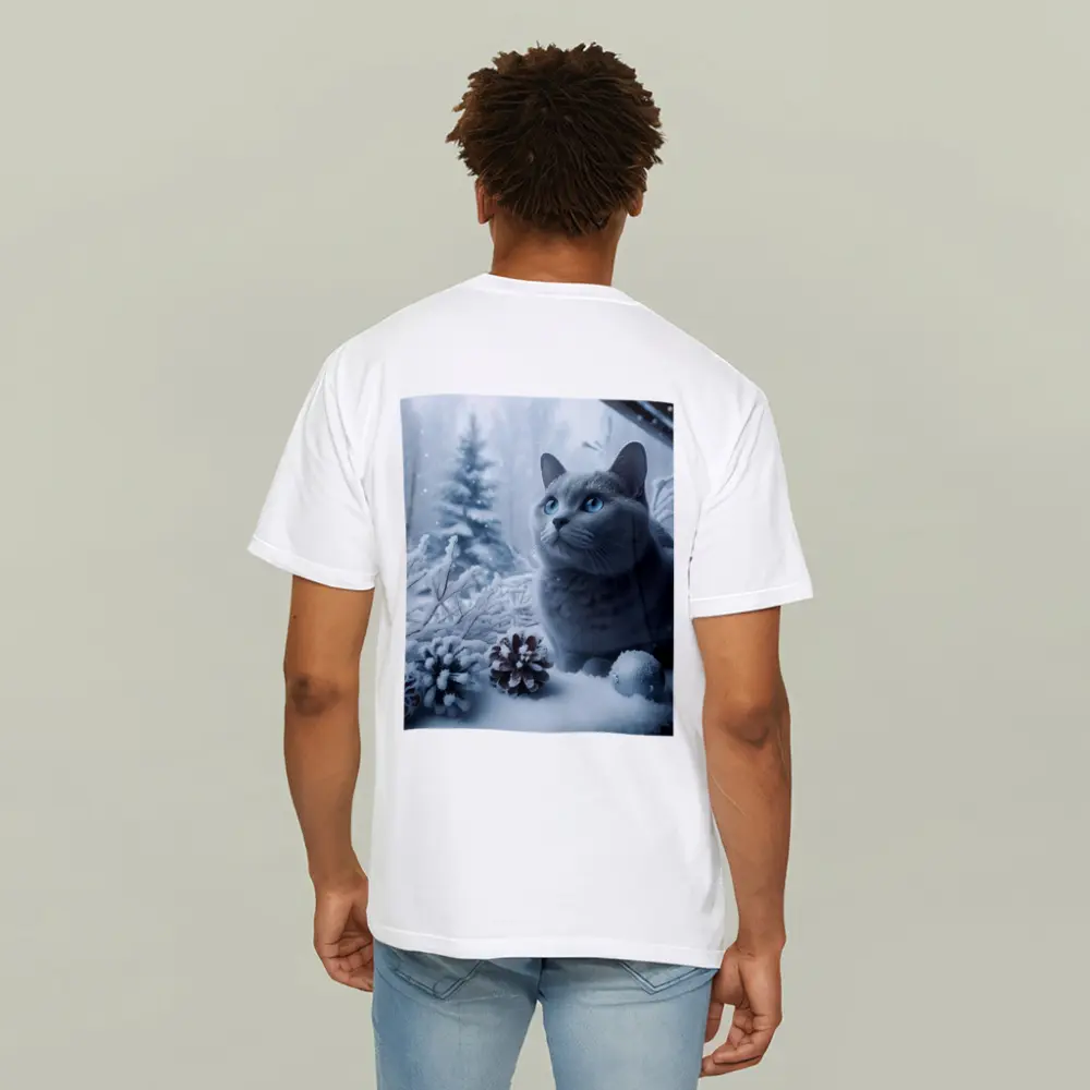 Russian Blue Cat Snow Winter Scene – T-Shirts