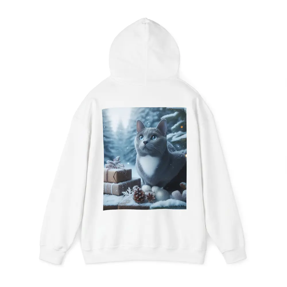 Gray Cat Blue Eyes Winter Christmas Scene – Hoodies