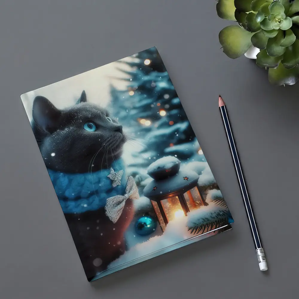 Russian Blue Cat Winter Christmas Snow Scene – Notebooks