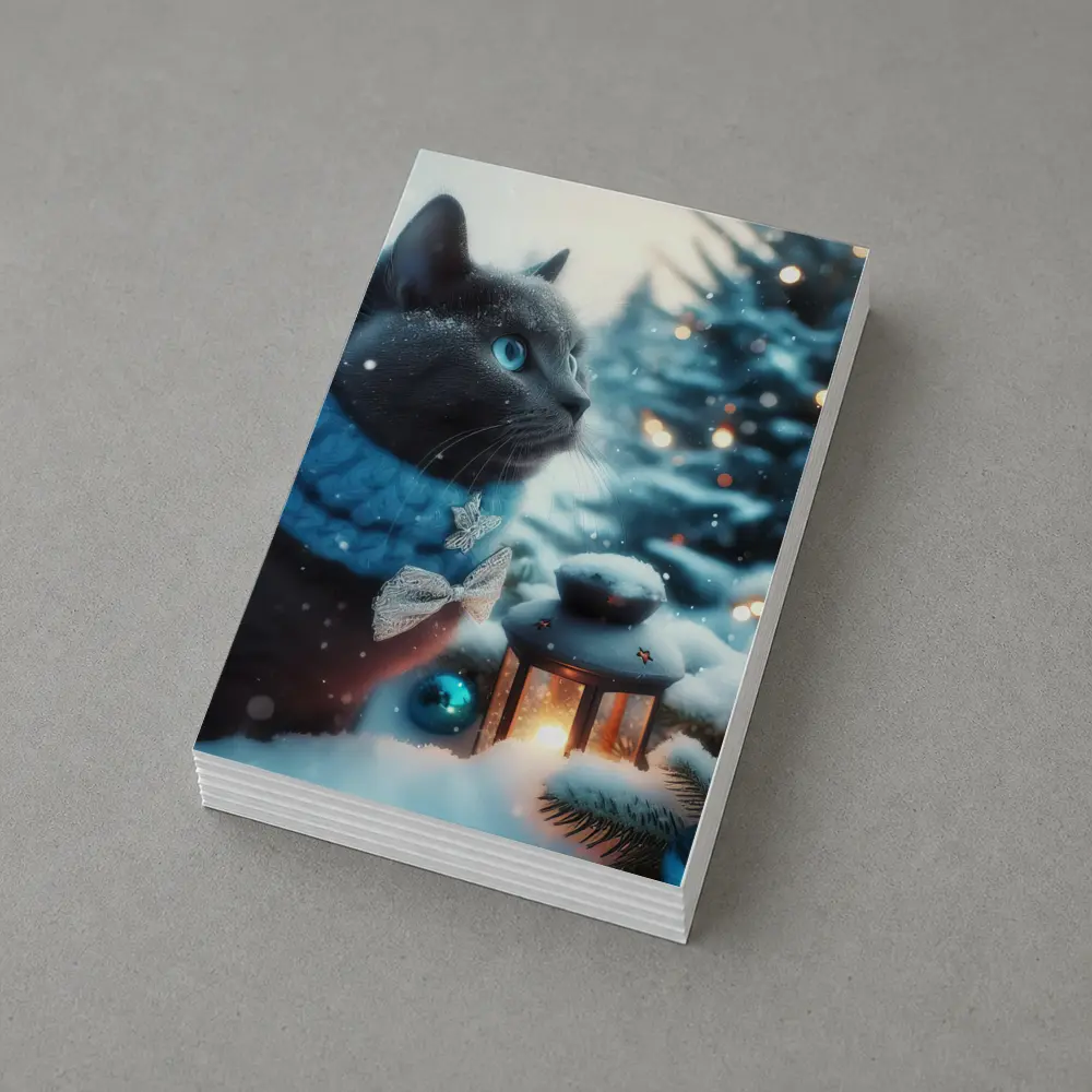 Russian Blue Cat Winter Christmas Snow Scene – Postcards