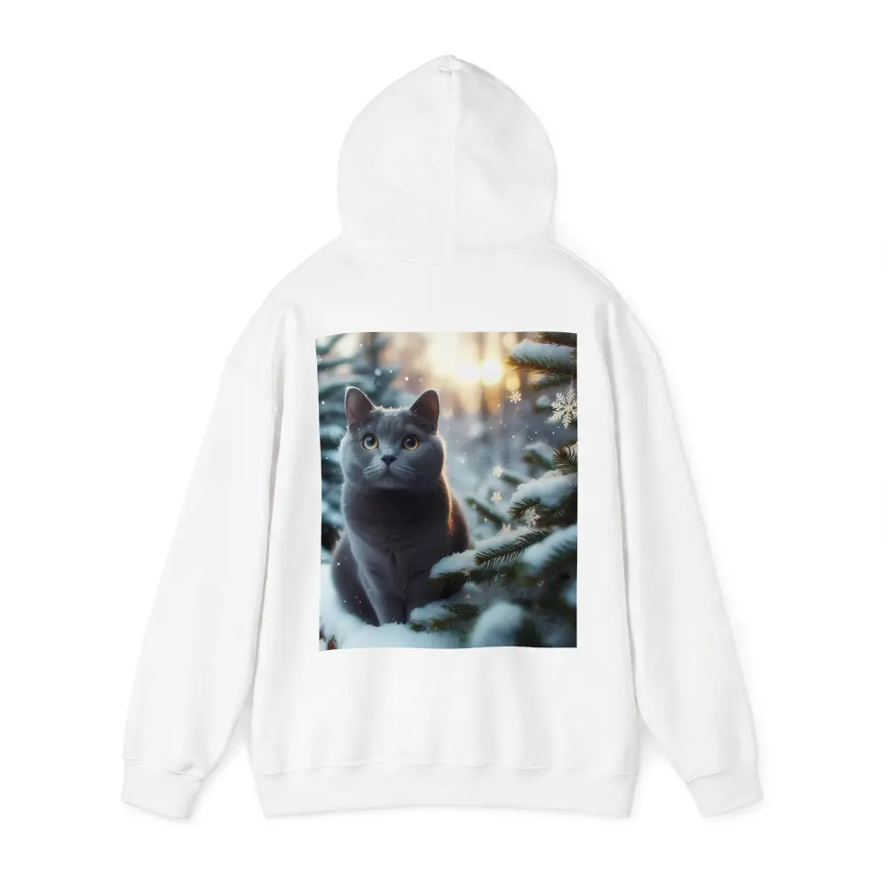 Russian Blue Cat Snowy Winter Forest Scene – Hoodies