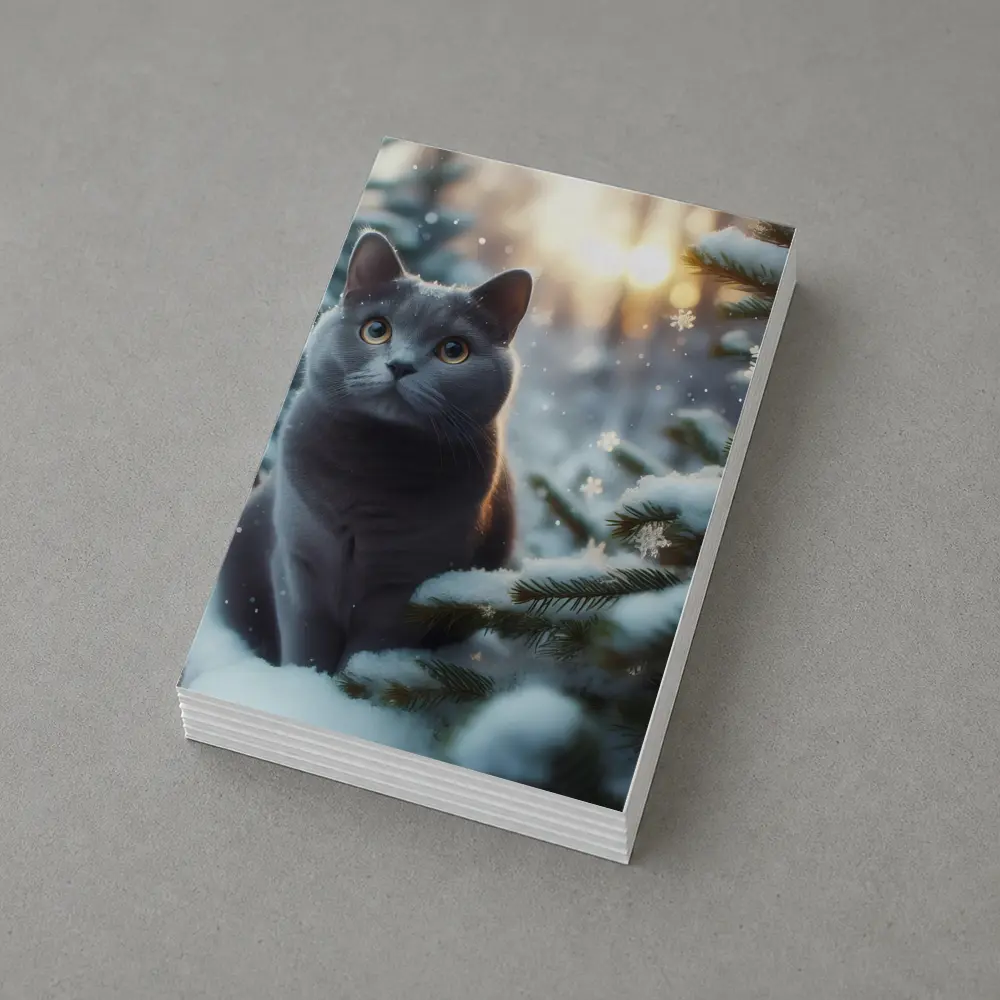 Russian Blue Cat Snowy Winter Forest Scene – Postcards