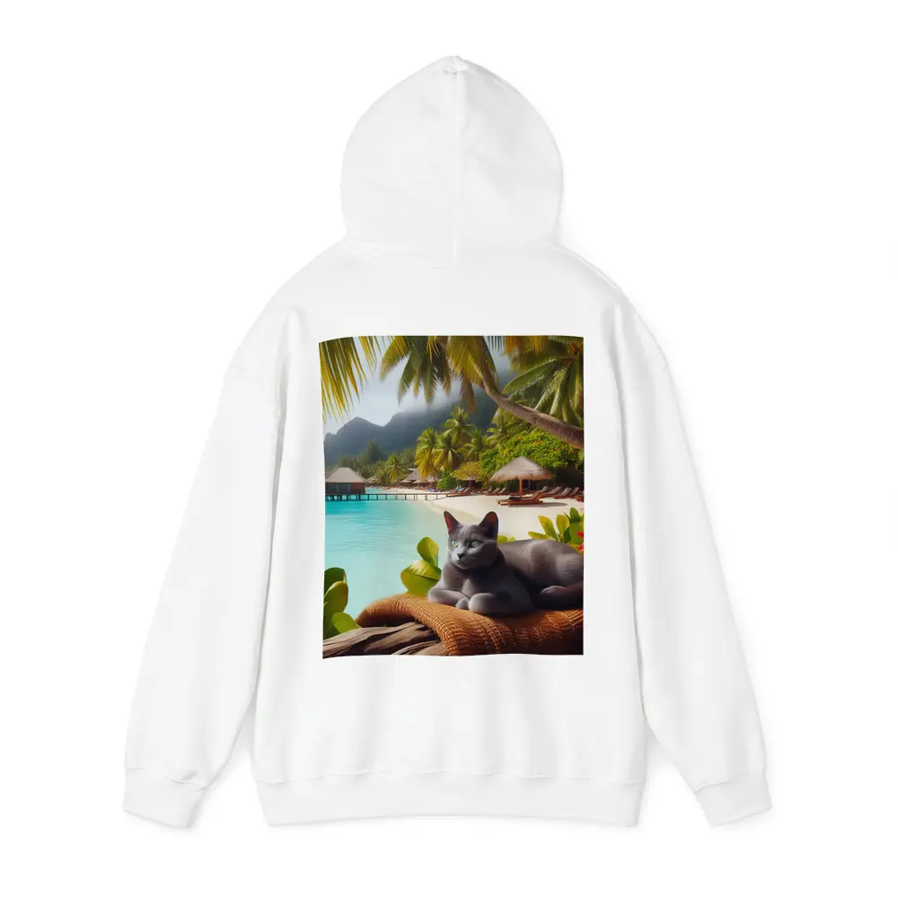 Russian Blue Cat Relaxing Tropical Beach Resort – Hoodies