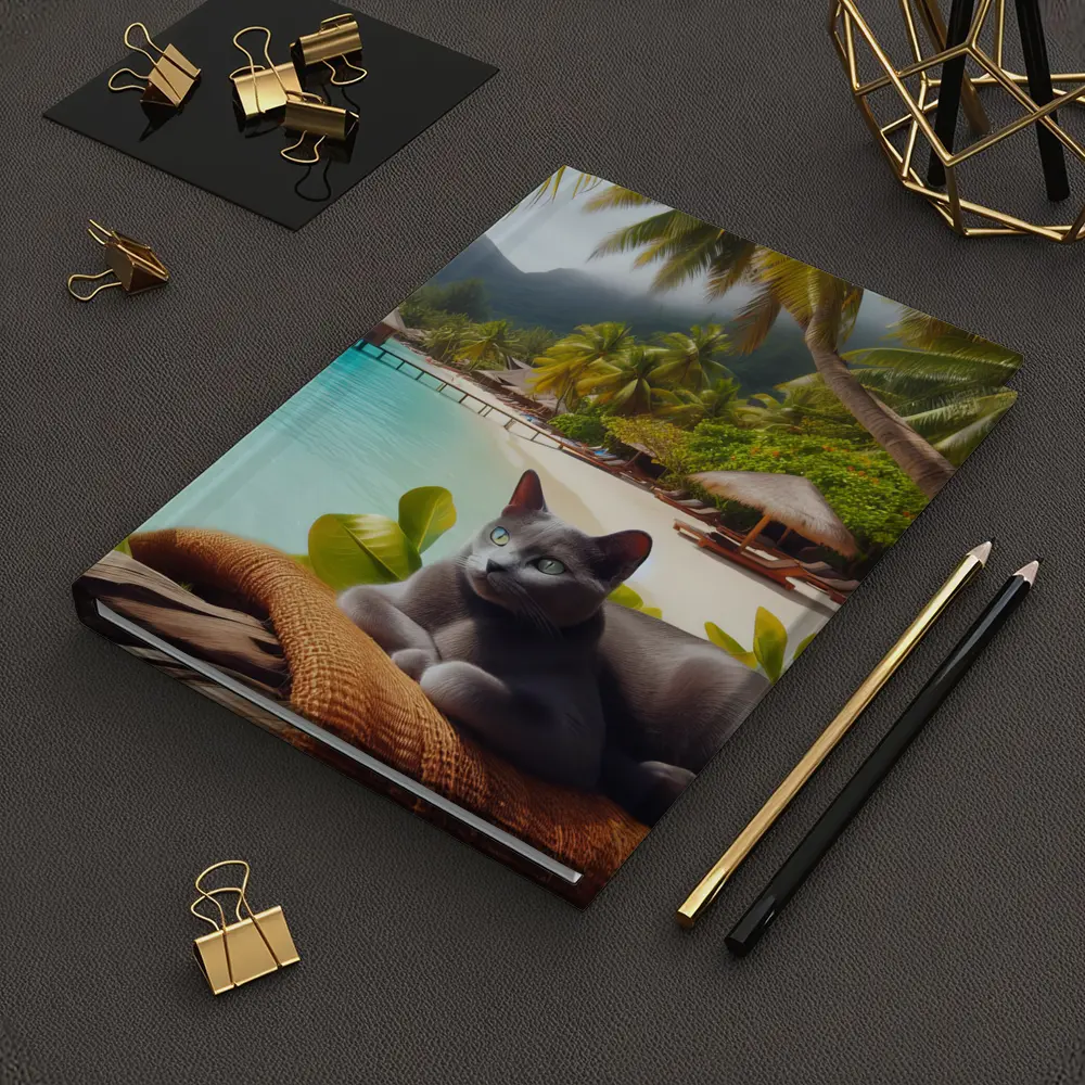 Russian Blue Cat Relaxing Tropical Beach Resort – Notebooks