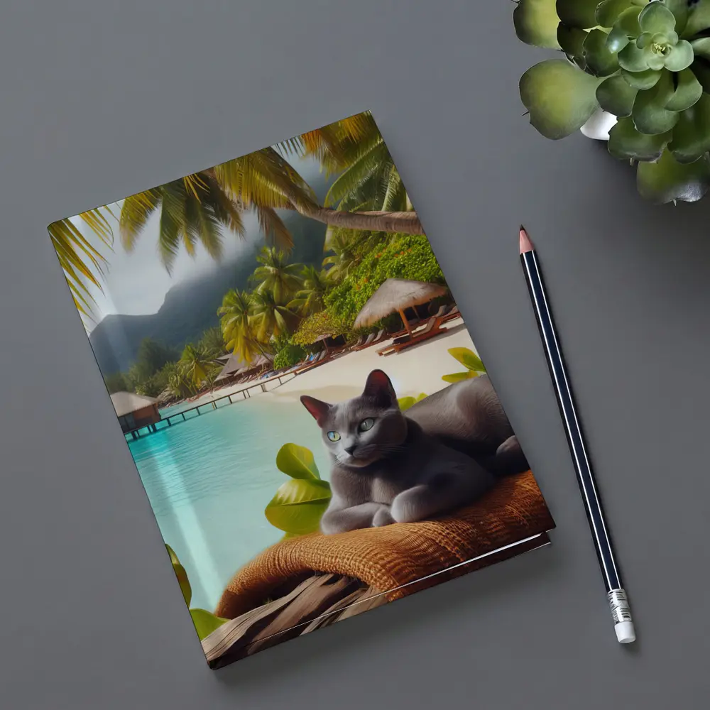 Russian Blue Cat Relaxing Tropical Beach Resort – Notebooks