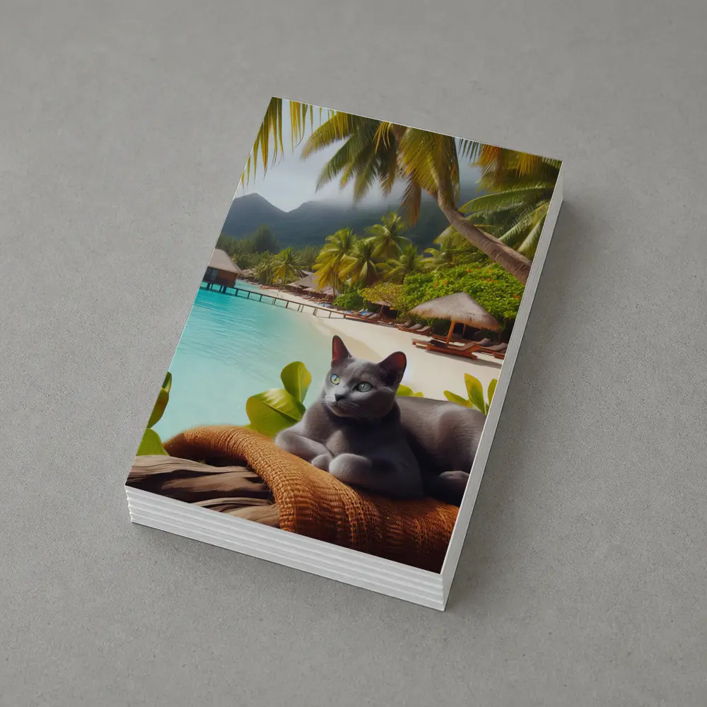 Russian Blue Cat Relaxing Tropical Beach Resort – Postcards