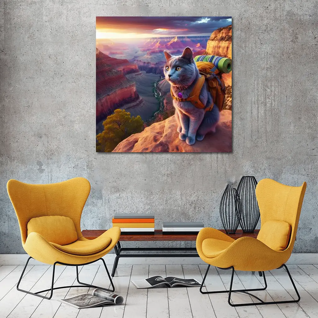 Gray Cat Hiking Grand Canyon Sunset – Wall Art