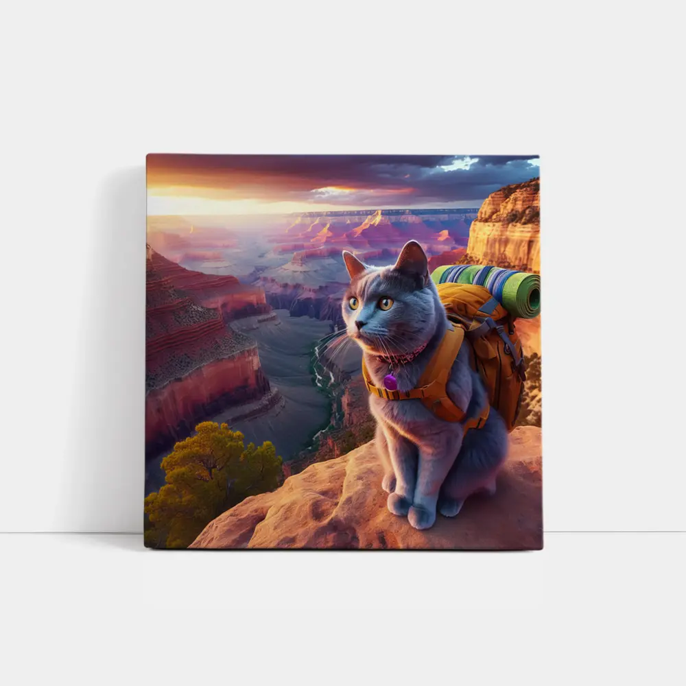 Gray Cat Hiking Grand Canyon Sunset – Wall Art
