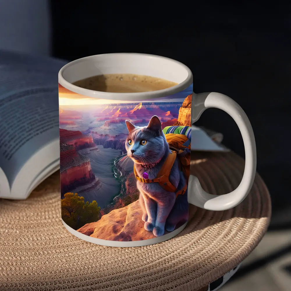 Gray Cat Hiking Grand Canyon Sunset – Mugs