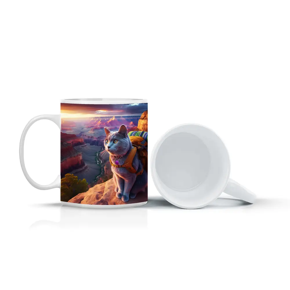 Gray Cat Hiking Grand Canyon Sunset – Mugs